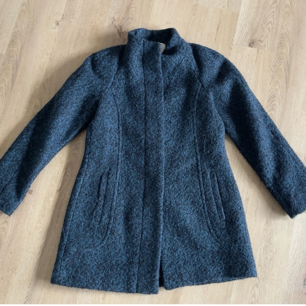 Anne Klein Women's Ocean Blue Wool Blend Tweed Top Buttoned Overcoat Size S
